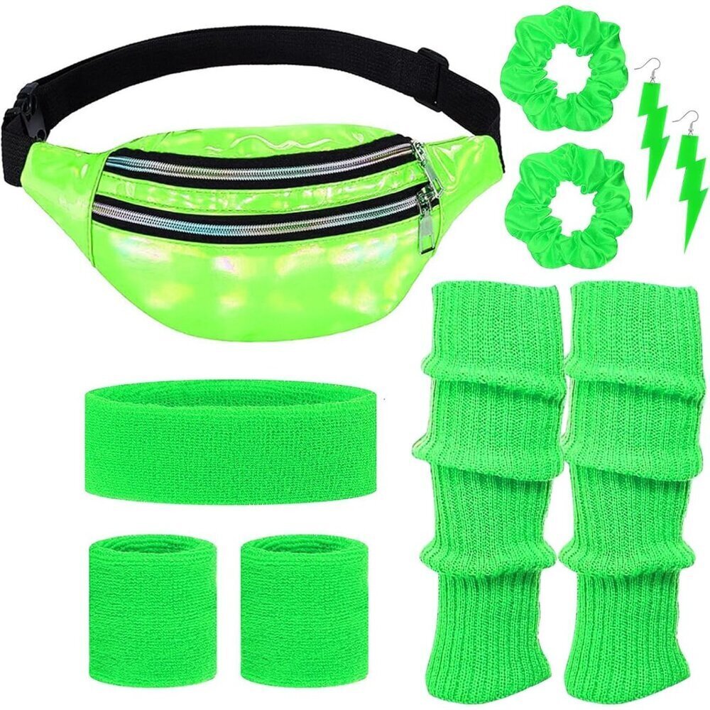 80s Neon Workout Costume Accessories Set Women Retro Leg Warmers Headband